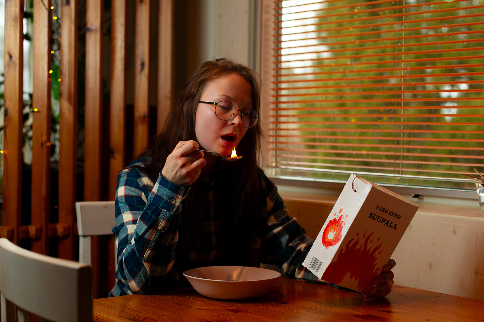 Commercial humorous product and food photography of spicy cereal in a studio in Tampere.